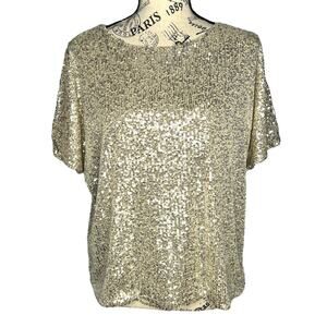 H&M SMALL Sparkly Straight Cut Sequined Mesh Short Sleeve Top Blouse Tee